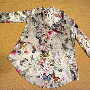 L'AGENCE Dani Floral “Charonda”Butterfly Button Down Shirt - Multicolor